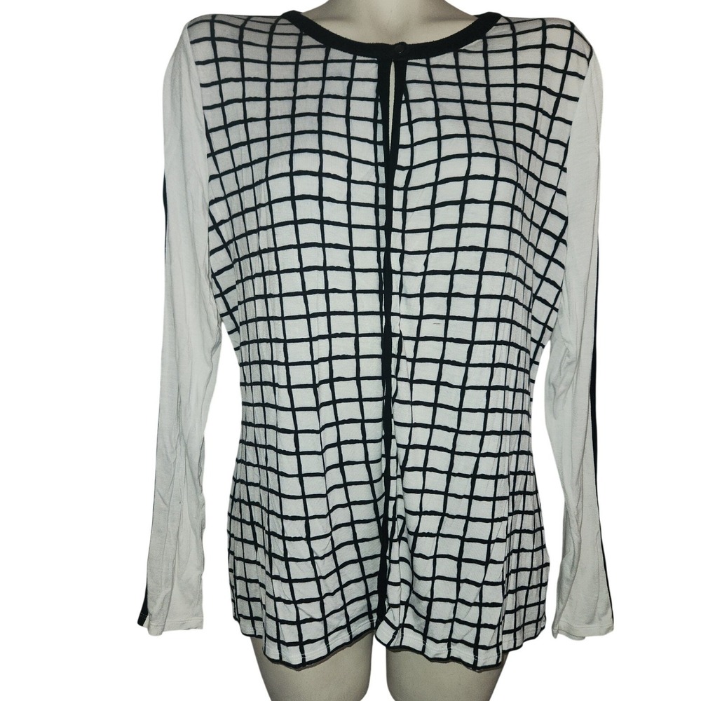 Worthington XL‎ Womens Grid Print Colorblock Long Sleeve Top White Windowpane